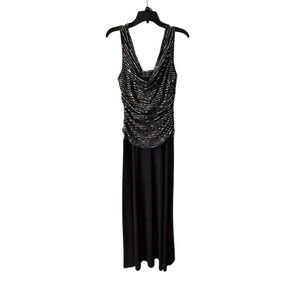 NWT R&M Richards Sequin Draped Maxi Dress Women's Size 12 Black Formal